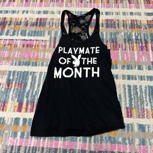 Playboy Sleepwear PLAYMATE OF THE MONTH Mesh Back Tank Top Black Small